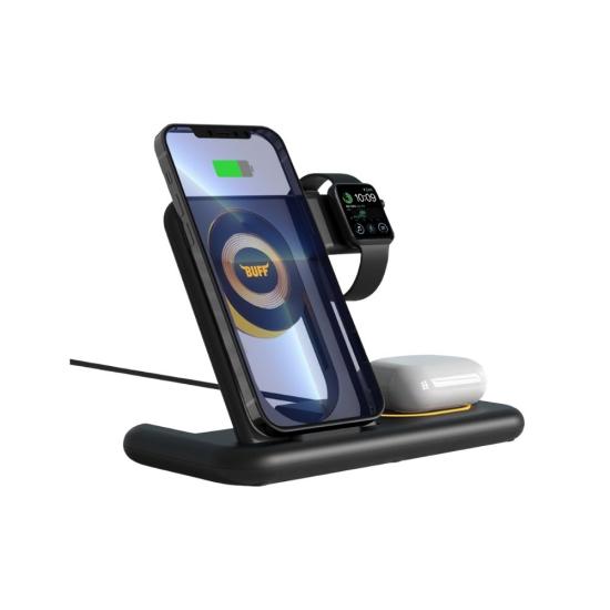 Buff BL40 5’i Bir Arada Watch Tutucu Kablosuz, Airpods,  Led Işıklı,   Hızlı Katlanabilir Şarj Standı