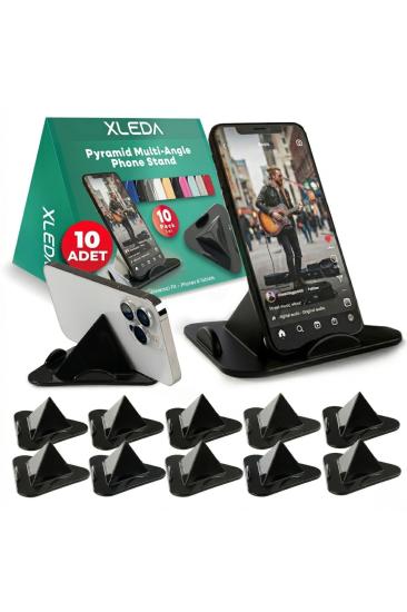Telefon ve Tablet Standı Piramit Tasarım 3 Açılı Tutucu 10 Adet Siyah