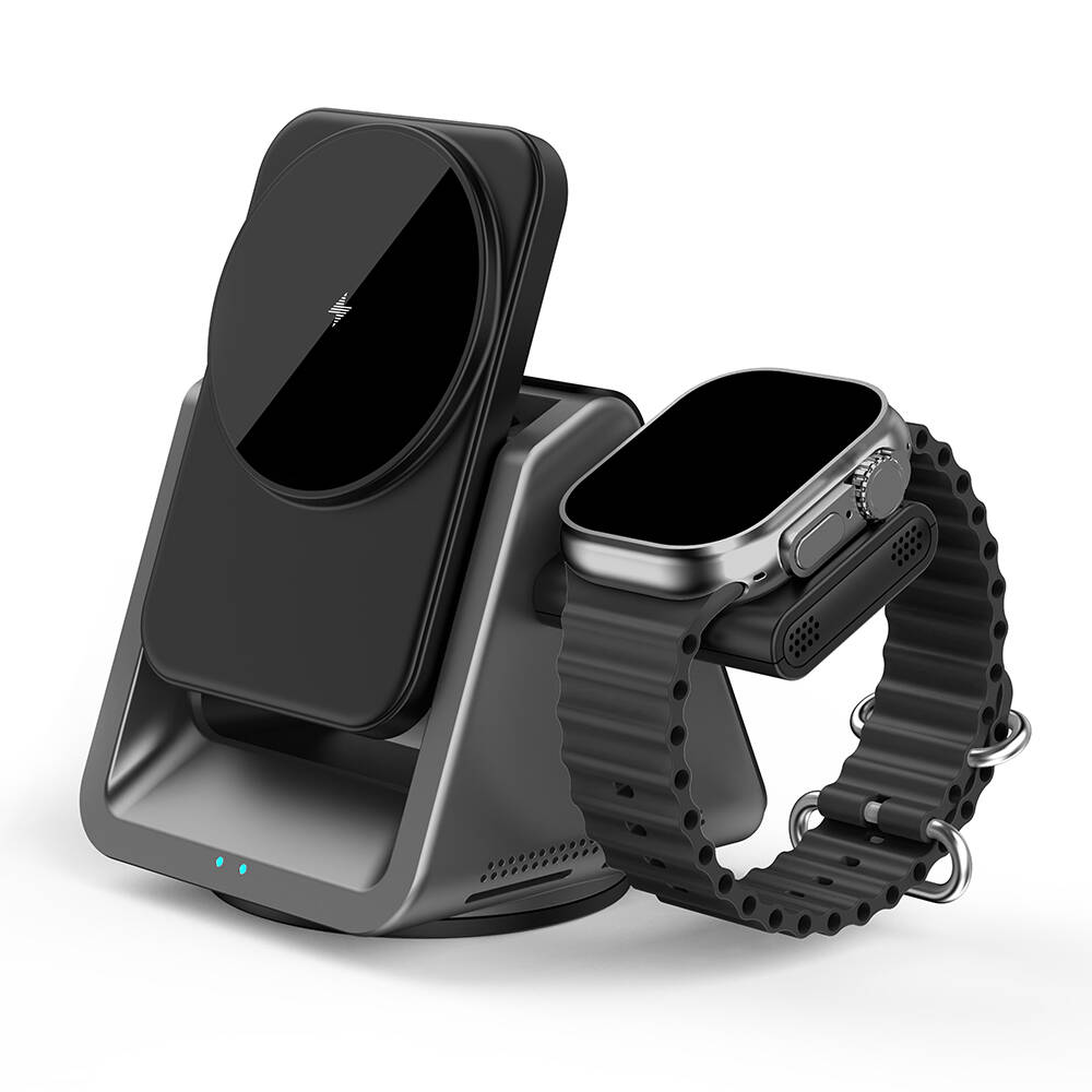 WIWU%203in1%20Kablosuz%20Şarj%20Standı%20Wiwu%20Wi-W018%20Coolpad%20Serisi%20AirPods,%20Telefon%20ve%20Akıllı%20Saat%20İçin%2015W%20Siyah